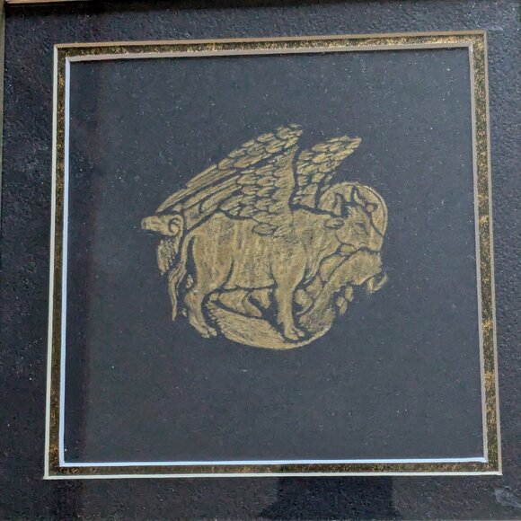 Professionally Handmade and Framed Winged Bull St. Luke Evangelist Brass Rubbing - Picture 2 of 4